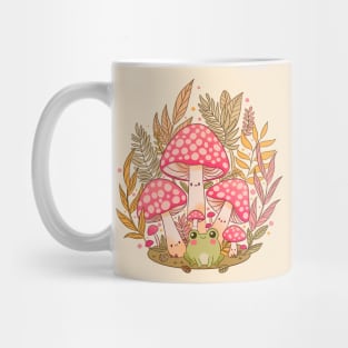 Cottagecore Aesthetic Frog With Mushrooms Mug